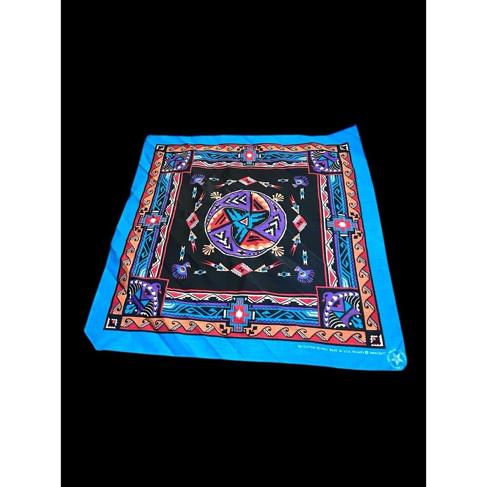 Vtg Wamcraft Handkerchief Bandana RN 14193 USA Made Southwestern Aztec 21”x21”
